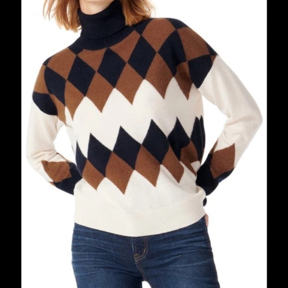 J. Crew Relaxed Fit Cashmere Turtleneck Sweater In Argyle - Picture 1 of 7